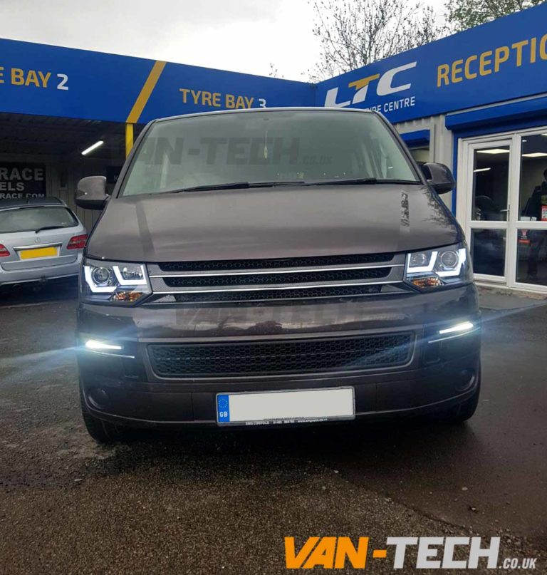 VW T5 1 Fitted With LED DRL Light Bar Headlights 2010 2015 Van Tech