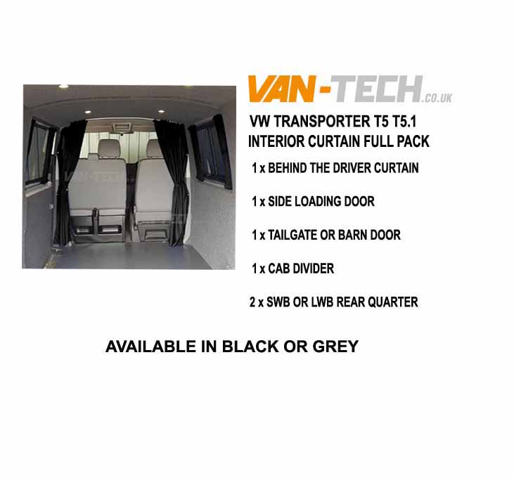 VW T5 / T5.1 / T6 Blackout Curtains - SWB Driver Side Rear Quarter