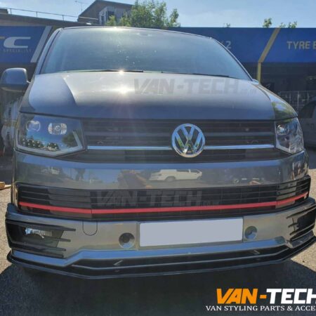 VW Transporter T6 Light Bar Headlights, Sportline Bumper, Splitter and Middle Inserts Red Trim