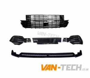 VW T6.1 Badgeless Grille, Lower Bumper Inserts and Front Splitter Gloss Black