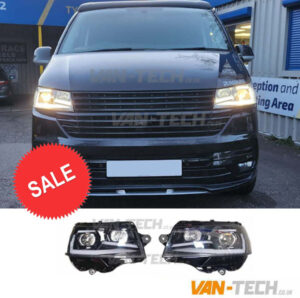 VW Transporter T6.1 LED Light Bar Headlights with Dynamic Indicators Gloss Black