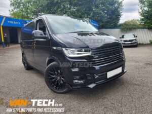 VW Transporter T6.1 parts and accessories - Badgeless Grille, Lower Bumper Inserts, Front Splitter, Tailgate Spoiler and Lightbar Headlights