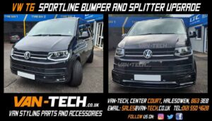 VW Transporter T6 Parts and Accessories - Sportline Bumper, Lower Splitter, Bumper Protector and Black Side Bars