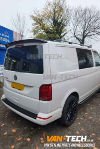 VW Transporter T6.1 Aluminium Roof Rails, , Rear Bumper Protector, Tailgate Spoiler and Black Sportline Style Side Bars