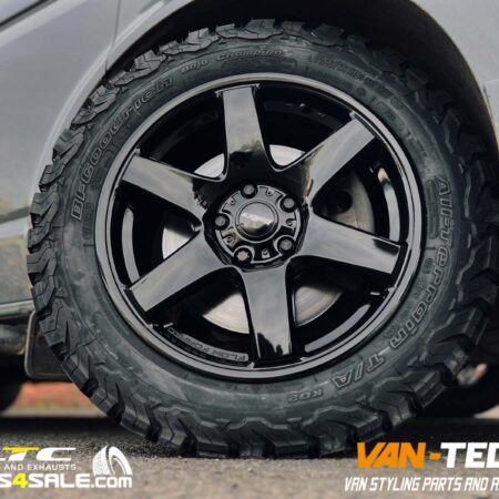 VW Transporter T6.1 Calibre X-Load Alloy Wheels 18″ Gloss black and a set of 255/55R18 All-Terrain T/A KO2 109R XL